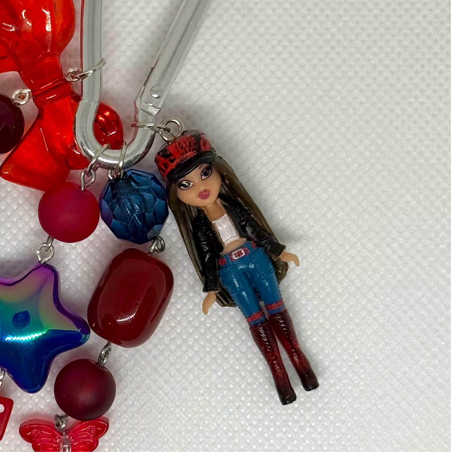 red and blue bratz carabiner